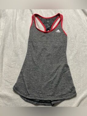 adidas Women's Dark Gray Athletic Racerback Tank with Pink Trim